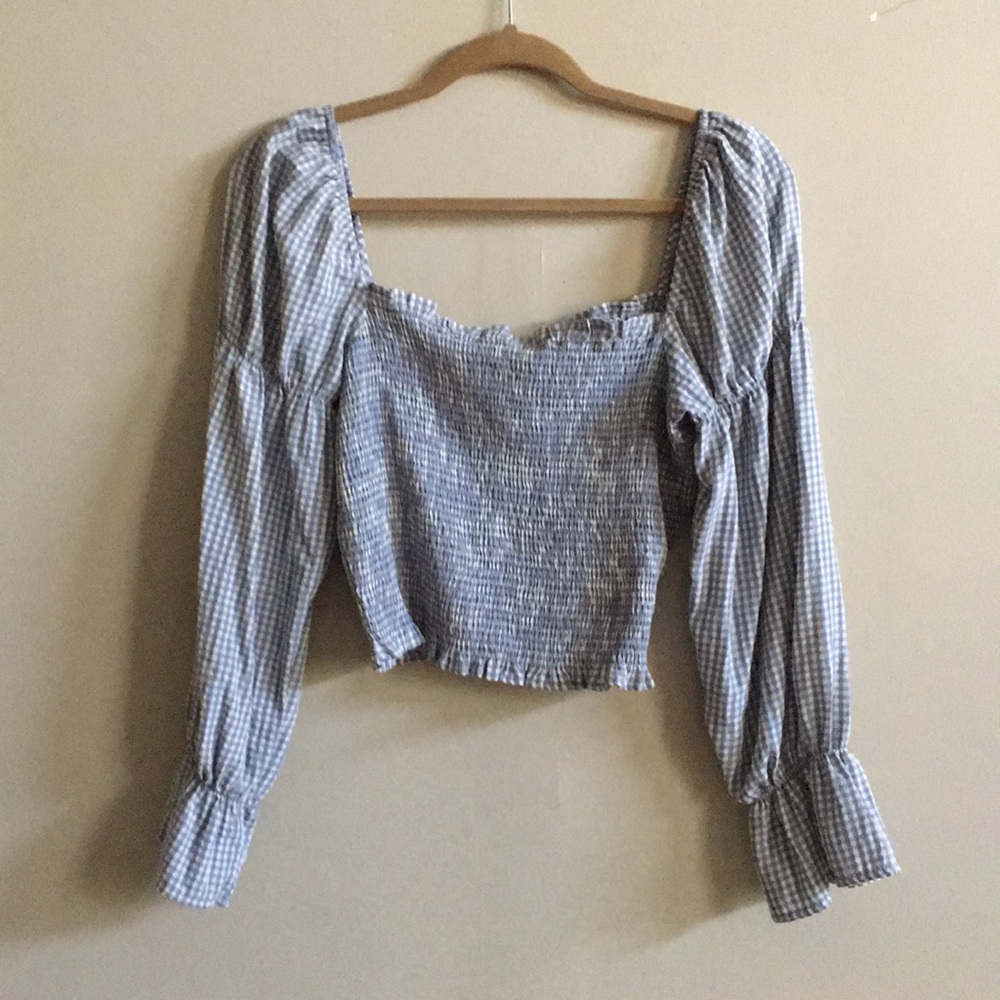 UO Smocked Gingham Blouse